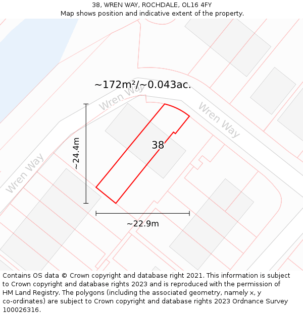 38, WREN WAY, ROCHDALE, OL16 4FY: Plot and title map