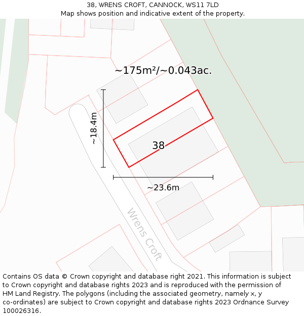 38, WRENS CROFT, CANNOCK, WS11 7LD: Plot and title map