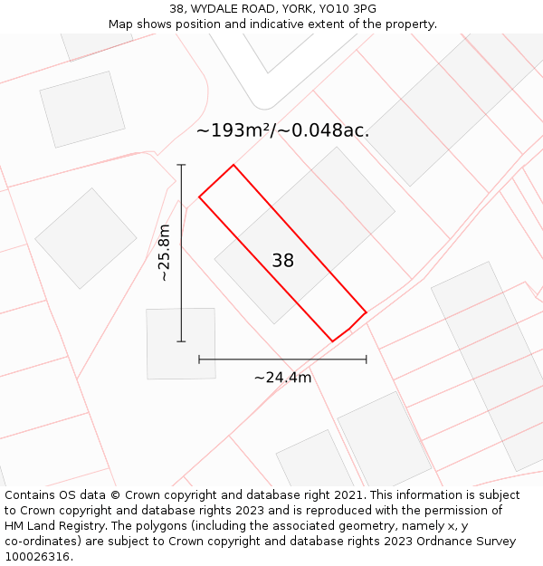 38, WYDALE ROAD, YORK, YO10 3PG: Plot and title map