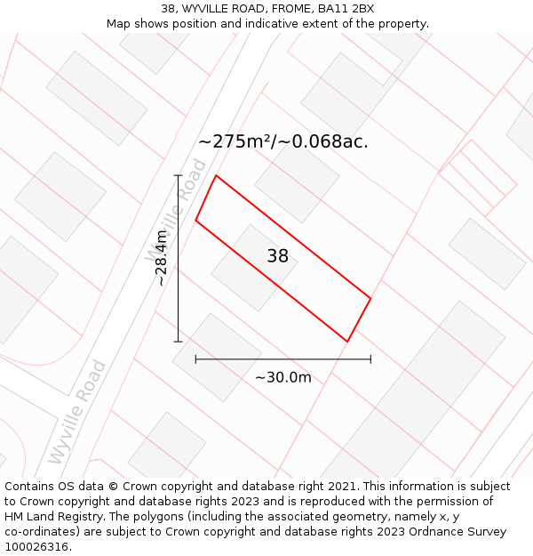 38, WYVILLE ROAD, FROME, BA11 2BX: Plot and title map
