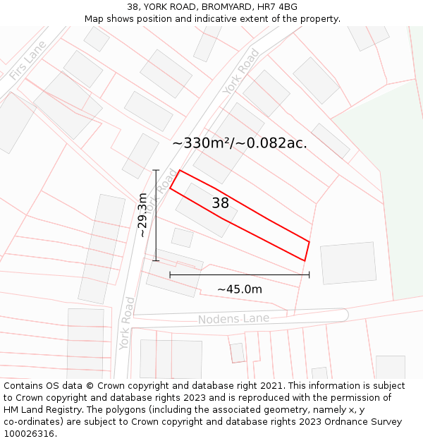 38, YORK ROAD, BROMYARD, HR7 4BG: Plot and title map