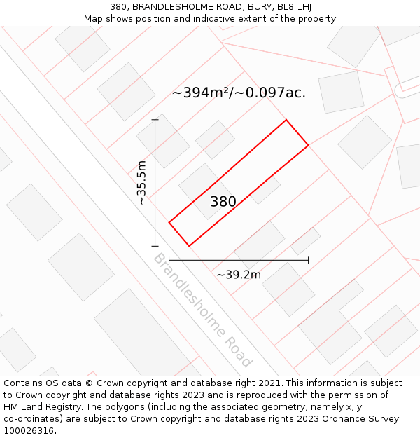 380, BRANDLESHOLME ROAD, BURY, BL8 1HJ: Plot and title map