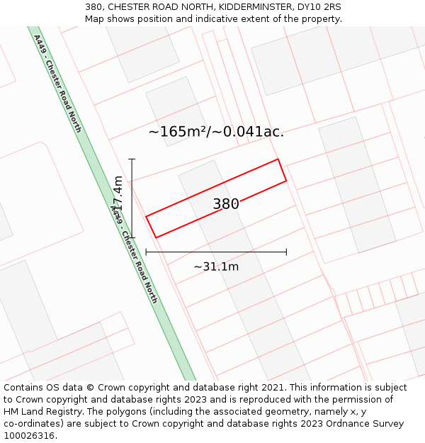 380, CHESTER ROAD NORTH, KIDDERMINSTER, DY10 2RS: Plot and title map