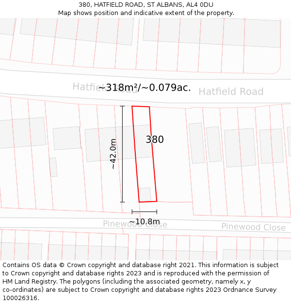 380, HATFIELD ROAD, ST ALBANS, AL4 0DU: Plot and title map