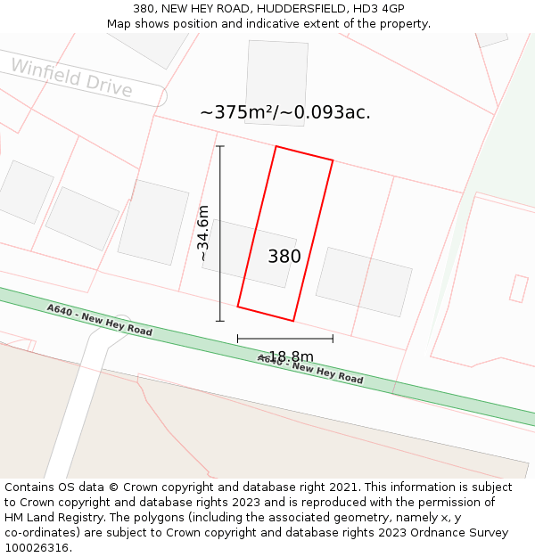 380, NEW HEY ROAD, HUDDERSFIELD, HD3 4GP: Plot and title map