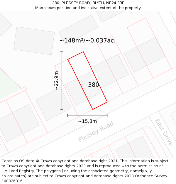 380, PLESSEY ROAD, BLYTH, NE24 3RE: Plot and title map