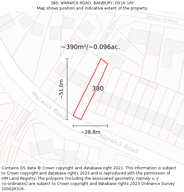 380, WARWICK ROAD, BANBURY, OX16 1AY: Plot and title map