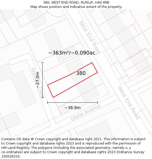 380, WEST END ROAD, RUISLIP, HA4 6RB: Plot and title map