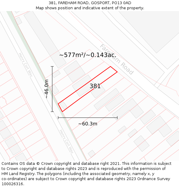 381, FAREHAM ROAD, GOSPORT, PO13 0AD: Plot and title map