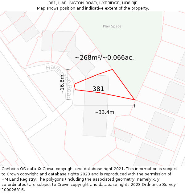 381, HARLINGTON ROAD, UXBRIDGE, UB8 3JE: Plot and title map