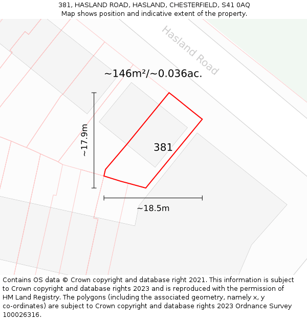 381, HASLAND ROAD, HASLAND, CHESTERFIELD, S41 0AQ: Plot and title map