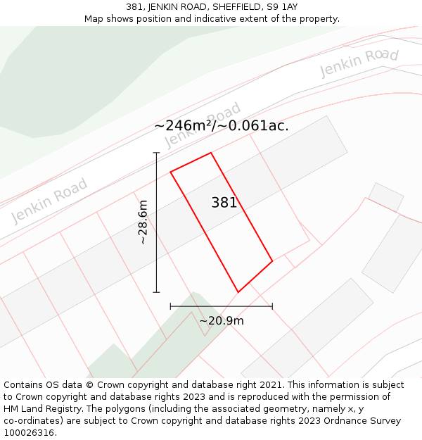 381, JENKIN ROAD, SHEFFIELD, S9 1AY: Plot and title map