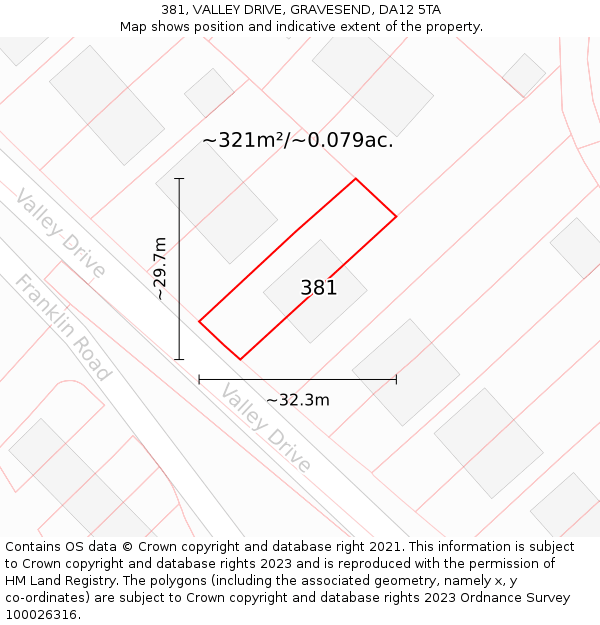 381, VALLEY DRIVE, GRAVESEND, DA12 5TA: Plot and title map
