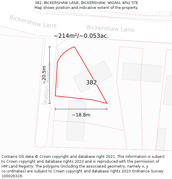 382, BICKERSHAW LANE, BICKERSHAW, WIGAN, WN2 5TE: Plot and title map