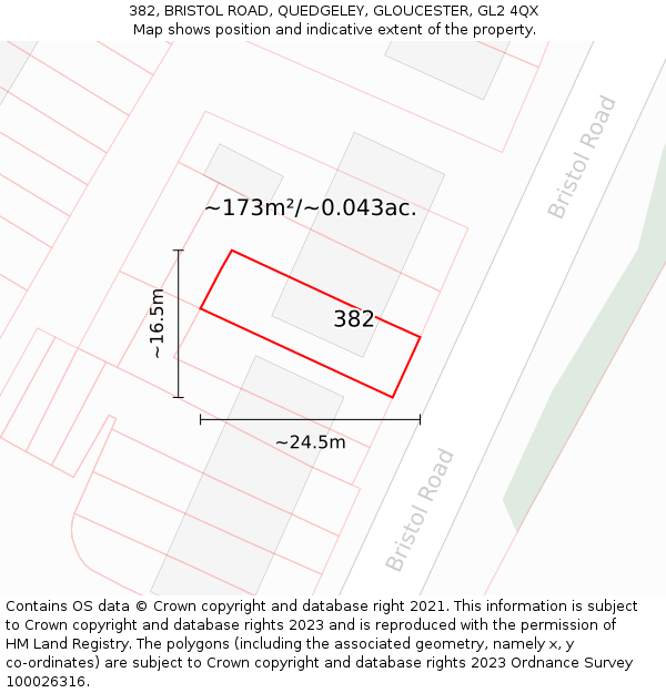 382, BRISTOL ROAD, QUEDGELEY, GLOUCESTER, GL2 4QX: Plot and title map