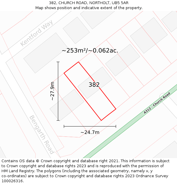 382, CHURCH ROAD, NORTHOLT, UB5 5AR: Plot and title map