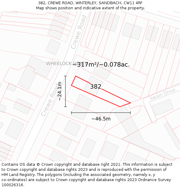 382, CREWE ROAD, WINTERLEY, SANDBACH, CW11 4RF: Plot and title map