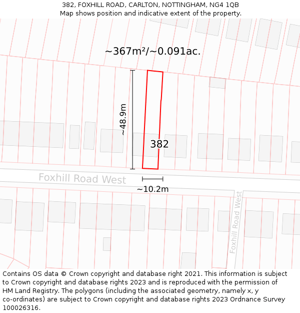 382, FOXHILL ROAD, CARLTON, NOTTINGHAM, NG4 1QB: Plot and title map