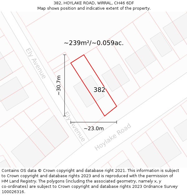 382, HOYLAKE ROAD, WIRRAL, CH46 6DF: Plot and title map