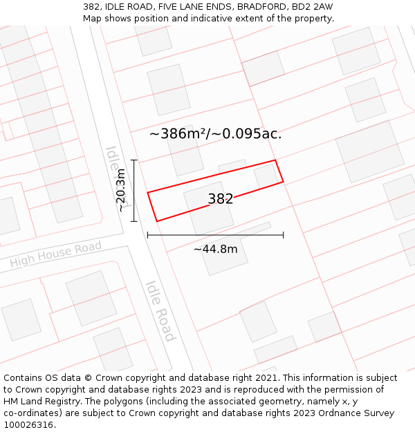 382, IDLE ROAD, FIVE LANE ENDS, BRADFORD, BD2 2AW: Plot and title map