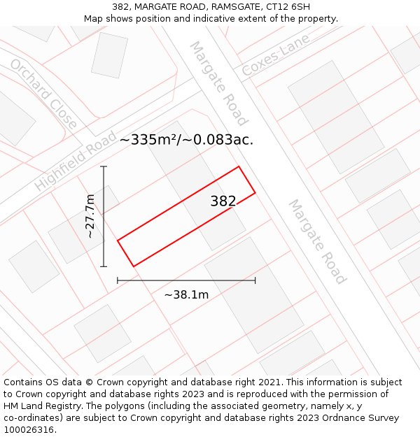 382, MARGATE ROAD, RAMSGATE, CT12 6SH: Plot and title map