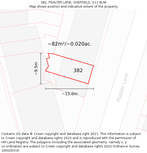 382, PSALTER LANE, SHEFFIELD, S11 8UW: Plot and title map