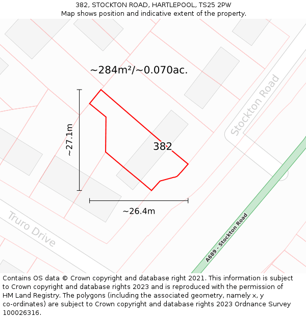 382, STOCKTON ROAD, HARTLEPOOL, TS25 2PW: Plot and title map