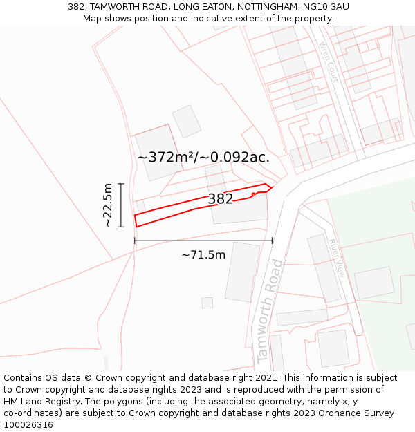 382, TAMWORTH ROAD, LONG EATON, NOTTINGHAM, NG10 3AU: Plot and title map