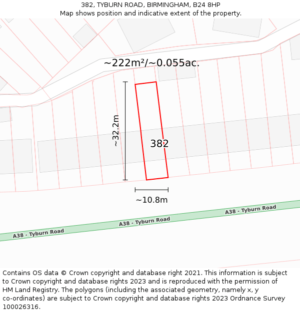 382, TYBURN ROAD, BIRMINGHAM, B24 8HP: Plot and title map