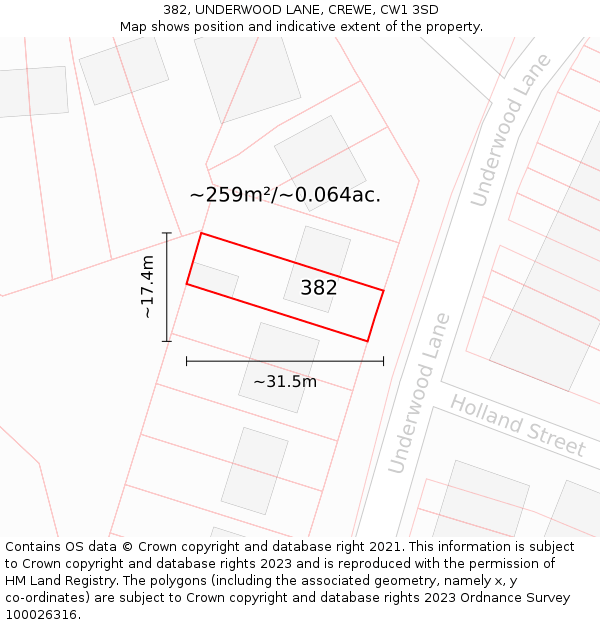 382, UNDERWOOD LANE, CREWE, CW1 3SD: Plot and title map