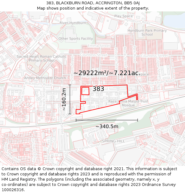 383, BLACKBURN ROAD, ACCRINGTON, BB5 0AJ: Plot and title map