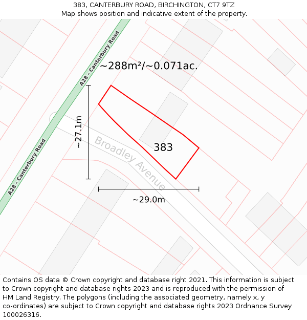 383, CANTERBURY ROAD, BIRCHINGTON, CT7 9TZ: Plot and title map