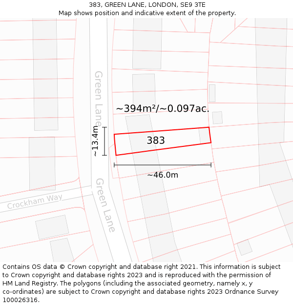 383, GREEN LANE, LONDON, SE9 3TE: Plot and title map