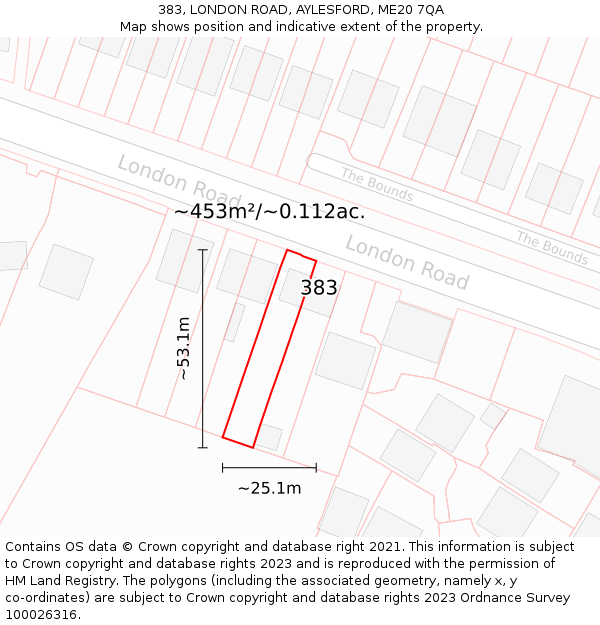 383, LONDON ROAD, AYLESFORD, ME20 7QA: Plot and title map