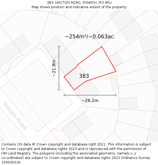 383, NACTON ROAD, IPSWICH, IP3 9PU: Plot and title map