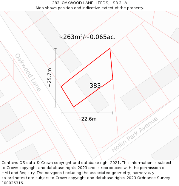 383, OAKWOOD LANE, LEEDS, LS8 3HA: Plot and title map