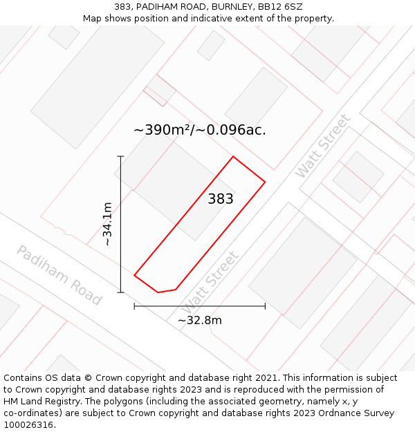 383, PADIHAM ROAD, BURNLEY, BB12 6SZ: Plot and title map