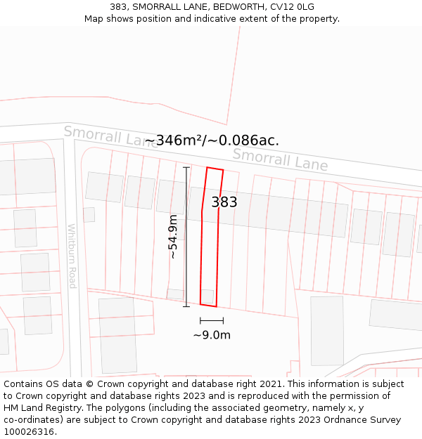 383, SMORRALL LANE, BEDWORTH, CV12 0LG: Plot and title map