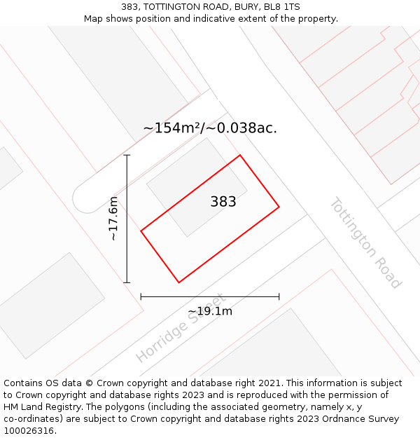 383, TOTTINGTON ROAD, BURY, BL8 1TS: Plot and title map