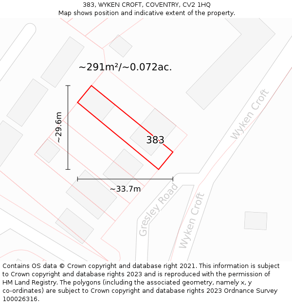 383, WYKEN CROFT, COVENTRY, CV2 1HQ: Plot and title map