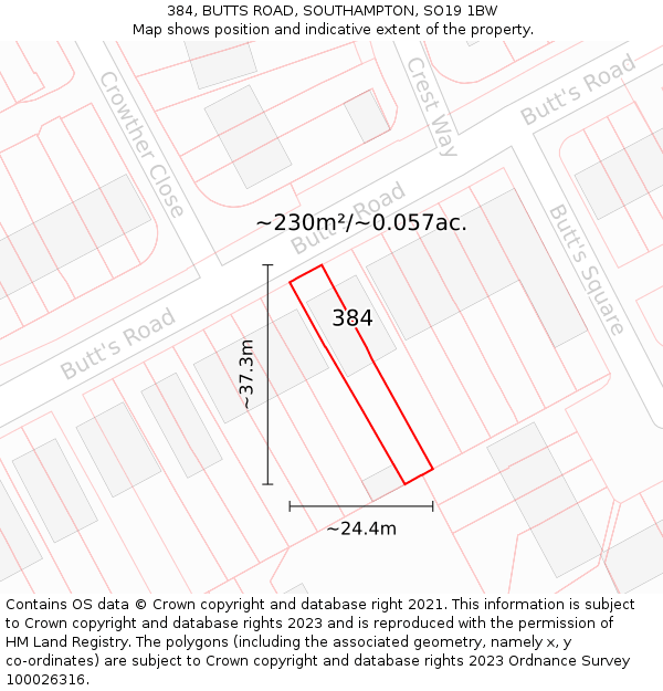 384, BUTTS ROAD, SOUTHAMPTON, SO19 1BW: Plot and title map