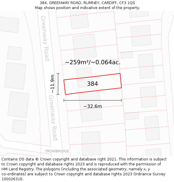 384, GREENWAY ROAD, RUMNEY, CARDIFF, CF3 1QS: Plot and title map