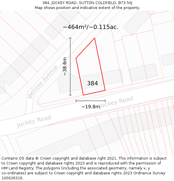 384, JOCKEY ROAD, SUTTON COLDFIELD, B73 5XJ: Plot and title map