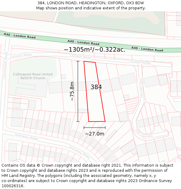 384, LONDON ROAD, HEADINGTON, OXFORD, OX3 8DW: Plot and title map