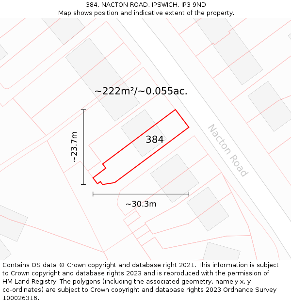 384, NACTON ROAD, IPSWICH, IP3 9ND: Plot and title map