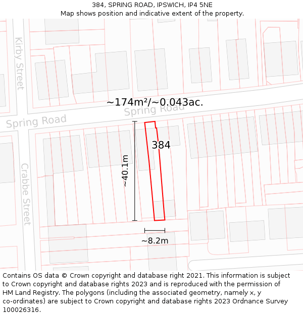 384, SPRING ROAD, IPSWICH, IP4 5NE: Plot and title map