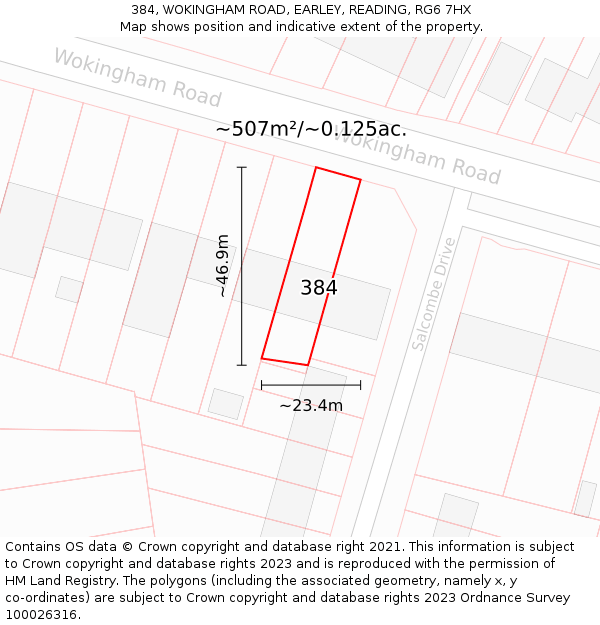384, WOKINGHAM ROAD, EARLEY, READING, RG6 7HX: Plot and title map