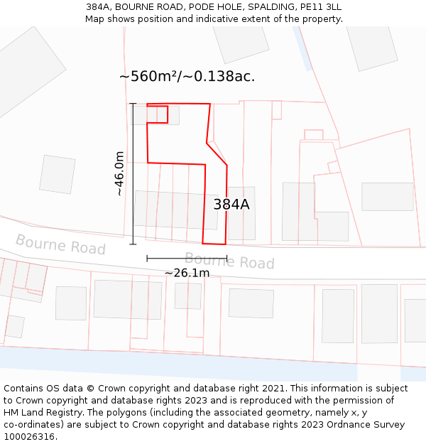 384A, BOURNE ROAD, PODE HOLE, SPALDING, PE11 3LL: Plot and title map