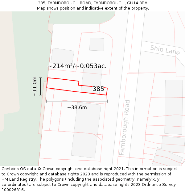 385, FARNBOROUGH ROAD, FARNBOROUGH, GU14 8BA: Plot and title map