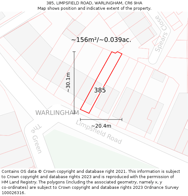 385, LIMPSFIELD ROAD, WARLINGHAM, CR6 9HA: Plot and title map